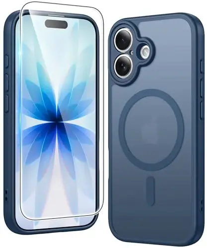 FNTCASE for iPhone 17 Case Matte: Magnetic Phone Cases with Screen Protector Drop Proof Compatible with Magsafe Slim Anti Yellowing Rugged Shockproof Protective Translucent Cell Cover (C-Blue) 