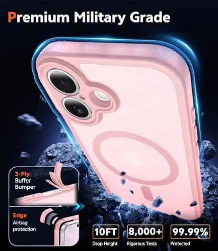 FNTCASE for iPhone 17 Case Matte: Magnetic Phone Cases with Screen Protector Drop Proof Compatible with Magsafe Slim Anti Yellowing Rugged Shockproof Protective Translucent Cell Cover (C-Pink) - 6
