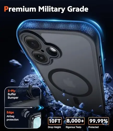 FNTCASE for iPhone 17 Case Matte: Magnetic Translucent Phone Cases with Screen Protector and Lens Protection Durable Textured Rugged Shockproof Protective Slim Cell Cover 6.3 inch (C-Black) - 6