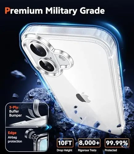 FNTCASE for iPhone 17 Clear Case: Military Grade Drop Protection Anti Yellowing Cell Phone Cover - Rugged Shockproof Protective Bumper Transparent Phonecase - 4