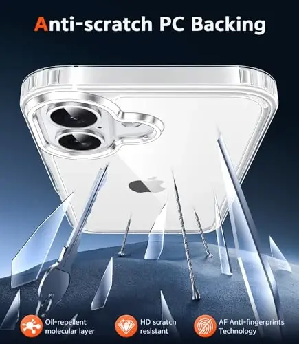 FNTCASE for iPhone 17 Clear Case: Military Grade Drop Protection Anti Yellowing Cell Phone Cover - Rugged Shockproof Protective Bumper Transparent Phonecase - 5