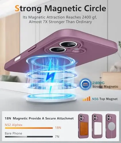 FNTCASE for iPhone 17 G‘ilofi: [Magsafe bilan mos keladi] [To‘liq Kamera Himoyasi] [Ekran Himoyachisi] Harbiy Darajadagi Zarbga Chidamli Himoya Qoplami bilan Jihozlangan Silikon Telefon G‘iloflari - 3