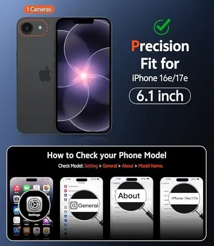 FNTCASE for iPhone 17e & iPhone 16e Case: [Compatible with MagSafe] [Screen Protector] Matte Textured Military Grade Drop Protection Silicone Slim Rugged Shockproof Phone Cover Black - 2