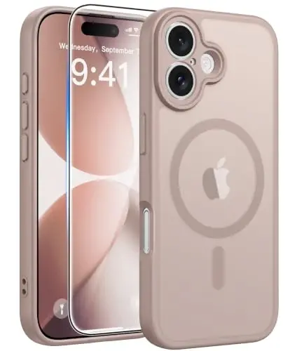 FNTCASE for iPhone 17 Case, Compatible with Magsafe, Glass Screen Protector | Full Camera Protection, Translucent Matte, 14FT Military Grade Drop Proof, Shockproof Protective Phone Cover, Desert Gold 