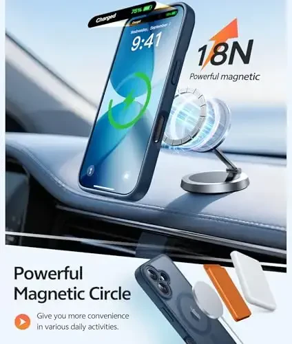 FNTCASE for iPhone 17 Phone Case: Magnetic Translucent Matte [Full Covered Camera Protection] [Screen Protector] Military Grade Shockproof Slim Cover Drop Proof Protective Cases - Blue - 3