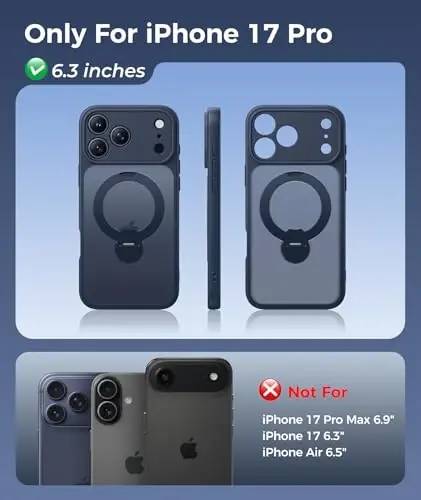 FNTCASE for iPhone 17 Pro Case: [360 Spin Magnetic Stand] [Compatible with Magsafe] [Screen Protector] Translucent Matte Military Grade Shockproof Full Camera Protective Phone Cover - Deep Blue - FNTCASE (1)
