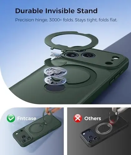 FNTCASE for iPhone 17 Pro Case: [360 Spin Magnetic Stand] [Compatible with Magsafe] [Screen Protector] Translucent Matte Military Grade Shockproof Full Camera Protective Phone Cover - Green - 3