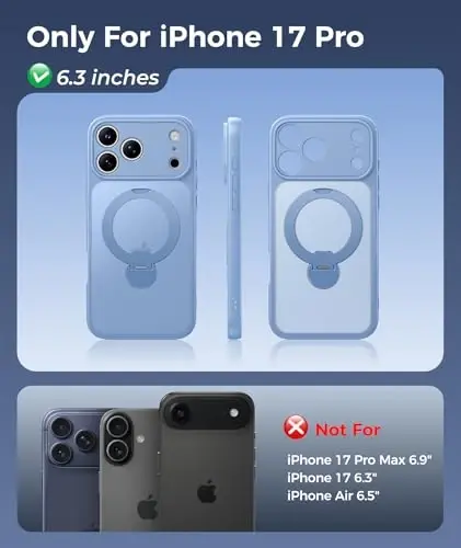 FNTCASE for iPhone 17 Pro Case: [360 Spin Magnetic Stand] [Compatible with Magsafe] [Screen Protector] Translucent Matte Military Grade Shockproof Full Camera Protective Phone Cover - Light Blue - FNTCASE (1)