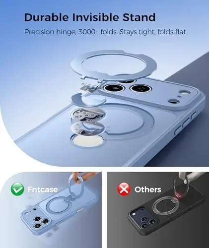 FNTCASE for iPhone 17 Pro Case: [360 Spin Magnetic Stand] [Compatible with Magsafe] [Screen Protector] Translucent Matte Military Grade Shockproof Full Camera Protective Phone Cover - Light Blue - 3