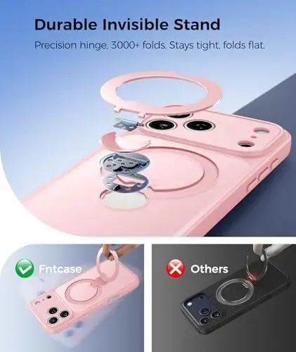 FNTCASE for iPhone 17 Pro Case: [360 Spin Magnetic Stand] [Compatible with Magsafe] [Screen Protector] Translucent Matte Military Grade Shockproof Full Camera Protective Phone Cover - Pink - 3