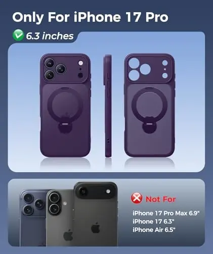 FNTCASE for iPhone 17 Pro Case: [360 Spin Magnetic Stand] [Compatible with Magsafe] [Screen Protector] Translucent Matte Military Grade Shockproof Full Camera Protective Phone Cover - Purple - FNTCASE (1)