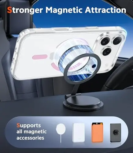 FNTCASE for iPhone 17 Pro Case: Clear Magnetic Phone Cases Compatible with Magsafe Slim Anti Yellowing Military Grade Drop Protection Rugged Protective Transparent Cell Phone Cover (C-A Pink) - 4