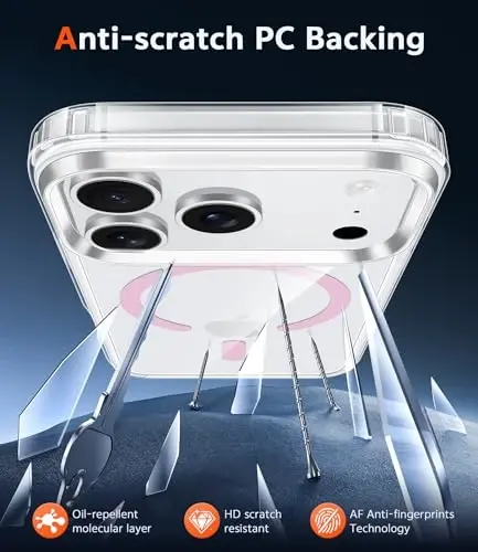 FNTCASE for iPhone 17 Pro Case: Clear Magnetic Phone Cases Compatible with Magsafe Slim Anti Yellowing Military Grade Drop Protection Rugged Protective Transparent Cell Phone Cover (C-A Pink) - 5