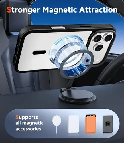 FNTCASE for iPhone 17 Pro Case: Clear Magnetic Phone Cases with Screen Protector Compatible with Magsafe Slim Anti Yellowing Rugged Shockproof Protective Transparent Cell Phone Cover (B-Black) - 4