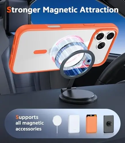FNTCASE for iPhone 17 Pro Case: Clear Magnetic Phone Cases with Screen Protector Compatible with Magsafe Slim Anti Yellowing Rugged Shockproof Protective Transparent Cell Phone Cover (B-Orange) - 4