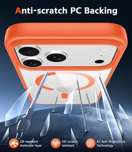 FNTCASE for iPhone 17 Pro Case: Clear Magnetic Phone Cases with Screen Protector Compatible with Magsafe Slim Anti Yellowing Rugged Shockproof Protective Transparent Cell Phone Cover (B-Orange) - 5