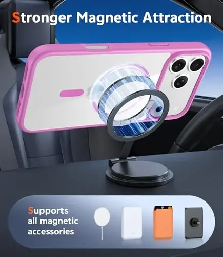 FNTCASE for iPhone 17 Pro Case: Clear Magnetic Phone Cases with Screen Protector Compatible with Magsafe Slim Anti Yellowing Rugged Shockproof Protective Transparent Cell Phone Cover (B-Pink) - 4
