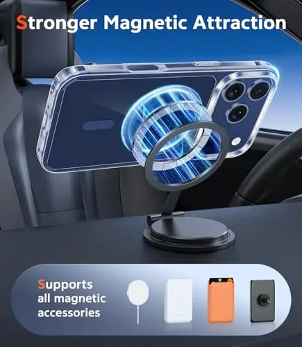 FNTCASE for iPhone 17 Pro Case: Clear Magnetic Phone Cases with Screen Protector Compatible with Magsafe Slim Anti Yellowing Rugged Shockproof Protective Transparent Cell Phone Cover (Blue) - 4