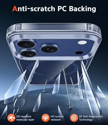 FNTCASE for iPhone 17 Pro Case: Clear Magnetic Phone Cases with Screen Protector Compatible with Magsafe Slim Anti Yellowing Rugged Shockproof Protective Transparent Cell Phone Cover (Blue) - 5