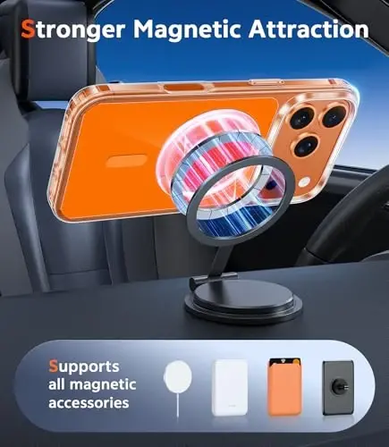 FNTCASE for iPhone 17 Pro Case: Clear Magnetic Phone Cases with Screen Protector Compatible with Magsafe Slim Anti Yellowing Rugged Shockproof Protective Transparent Cell Phone Cover (Orange) - 4
