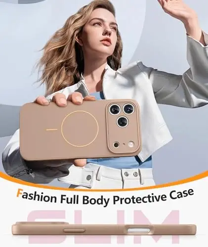 FNTCASE for iPhone 17 Pro Case: [Compatible with Magsafe] Integrated Silicone Phone Cases with [Full Camera Protection] [Screen Protector] Military Grade Shockproof Protective Cover - Full Gold 
