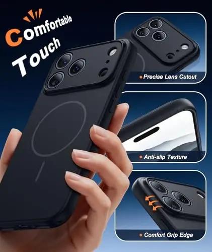 FNTCASE for iPhone 17 Pro Case: [Compatible with Magsafe] Solid Matte 17 Pro Cases Black with [Screen Protector] [Full Camera Protection] Military Grade Shockproof Protective Phone Cover, 6.3 inch - 5