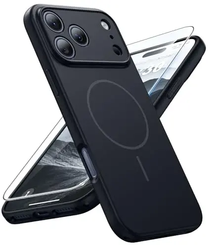 FNTCASE for iPhone 17 Pro Case: [Compatible with Magsafe] Solid Matte 17 Pro Cases Black with [Screen Protector] [Full Camera Protection] Military Grade Shockproof Protective Phone Cover, 6.3 inch - FNTCASE