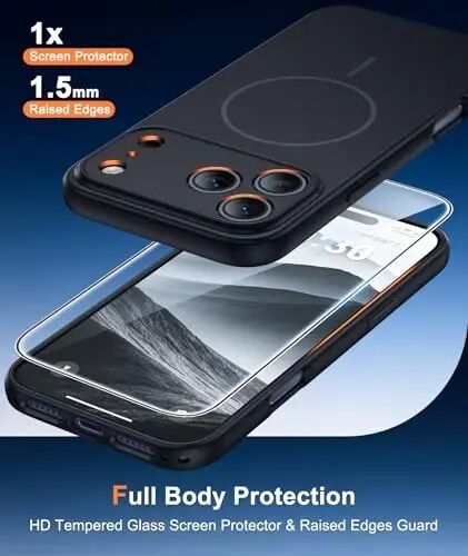 FNTCASE for iPhone 17-Pro Case Black: Matte Compatible with MagSafe | With Screen Protector, Magnetic Full Camera Protection Slim Cases, 14FT Military Grade Drop Tested, Shockproof Phone Cover - FNTCASE