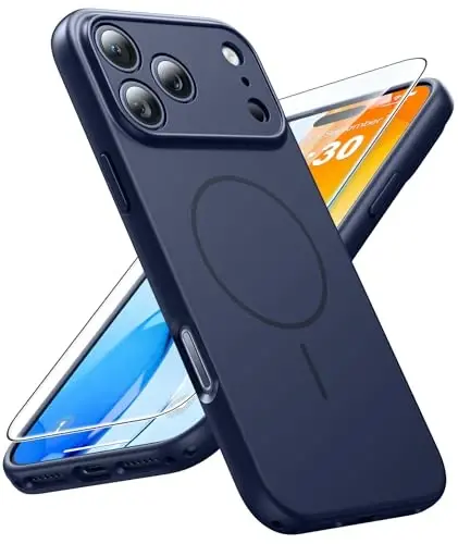FNTCASE for iPhone 17 Pro Case: [Compatible with Magsafe] Solid Matte 17 Pro Cases Blue with [Screen Protector] [Full Camera Protection] Military Grade Shockproof Protective Phone Cover, 6.3 inch 