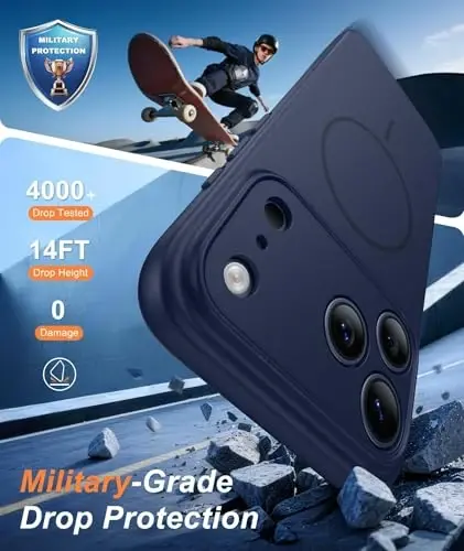 FNTCASE for iPhone 17 Pro Case: [Compatible with Magsafe] Solid Matte 17 Pro Cases Blue with [Screen Protector] [Full Camera Protection] Military Grade Shockproof Protective Phone Cover, 6.3 inch - 4