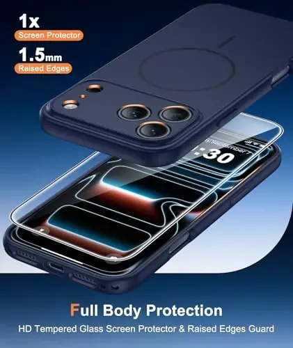 FNTCASE for iPhone 17-Pro Case Blue: Matte Compatible with MagSafe | Full Camera Protection Magnetic Cases With Screen Protector, 14FT Military Grade Drop Tested, Shockproof Slim Phone Cover 