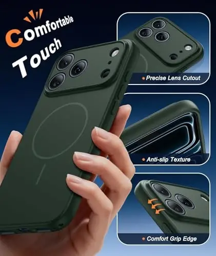FNTCASE for iPhone 17 Pro Case: [Compatible with Magsafe] Solid Matte 17 Pro Cases Green with [Screen Protector] [Full Camera Protection] Military Grade Shockproof Protective Phone Cover, 6.3 inch - 5