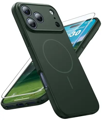 FNTCASE for iPhone 17 Pro Case: [Compatible with Magsafe] Solid Matte 17 Pro Cases Green with [Screen Protector] [Full Camera Protection] Military Grade Shockproof Protective Phone Cover, 6.3 inch - 1
