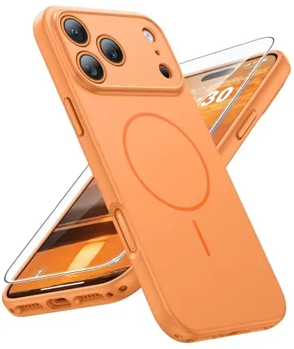 FNTCASE for iPhone 17 Pro Case: [Compatible with Magsafe] Solid Matte 17 Pro Cases Orange with [Screen Protector] [Full Camera Protection] Military Grade Shockproof Protective Phone Cover, 6.3 inch - FNTCASE