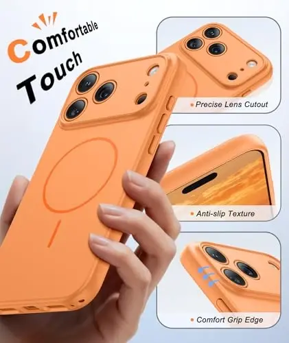 FNTCASE for iPhone 17 Pro Case: [Compatible with Magsafe] Solid Matte 17 Pro Cases Orange with [Screen Protector] [Full Camera Protection] Military Grade Shockproof Protective Phone Cover, 6.3 inch - 5