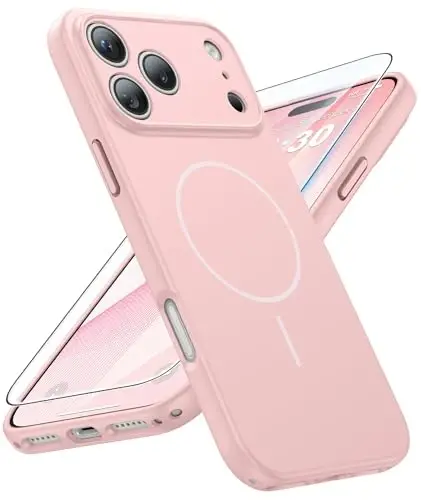 FNTCASE for iPhone 17 Pro Case: [Compatible with Magsafe] Solid Matte 17 Pro Cases Pink with [Screen Protector] [Full Camera Protection] Military Grade Shockproof Protective Phone Cover, 6.3 inch 