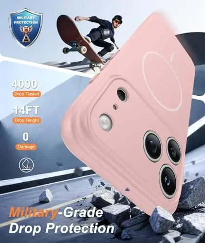 FNTCASE for iPhone 17 Pro Case: [Compatible with Magsafe] Solid Matte 17 Pro Cases Pink with [Screen Protector] [Full Camera Protection] Military Grade Shockproof Protective Phone Cover, 6.3 inch - 4