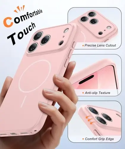 FNTCASE for iPhone 17 Pro Case: [Compatible with Magsafe] Solid Matte 17 Pro Cases Pink with [Screen Protector] [Full Camera Protection] Military Grade Shockproof Protective Phone Cover, 6.3 inch - 5
