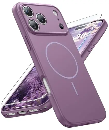 FNTCASE for iPhone 17 Pro Case: [Compatible with Magsafe] Solid Matte 17 Pro Cases Purple with [Screen Protector] [Full Camera Protection] Military Grade Shockproof Protective Phone Cover, 6.3 inch 