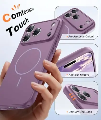 FNTCASE for iPhone 17 Pro Case: [Compatible with Magsafe] Solid Matte 17 Pro Cases Purple with [Screen Protector] [Full Camera Protection] Military Grade Shockproof Protective Phone Cover, 6.3 inch - 5