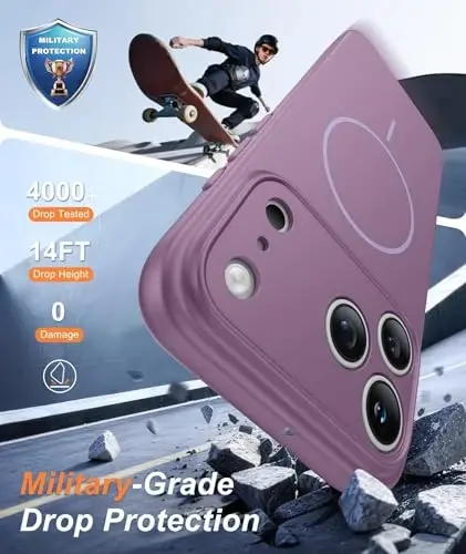 FNTCASE for iPhone 17 Pro Case: [Compatible with Magsafe] Solid Matte 17 Pro Cases Purple with [Screen Protector] [Full Camera Protection] Military Grade Shockproof Protective Phone Cover, 6.3 inch - 4