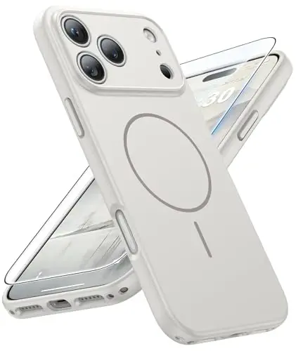 FNTCASE for iPhone 17 Pro Case: [Compatible with Magsafe] Solid Matte 17 Pro Cases White with [Screen Protector] [Full Camera Protection] Military Grade Shockproof Protective Phone Cover, 6.3 inch - 1