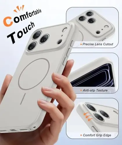 FNTCASE for iPhone 17 Pro Case: [Compatible with Magsafe] Solid Matte 17 Pro Cases White with [Screen Protector] [Full Camera Protection] Military Grade Shockproof Protective Phone Cover, 6.3 inch - 5