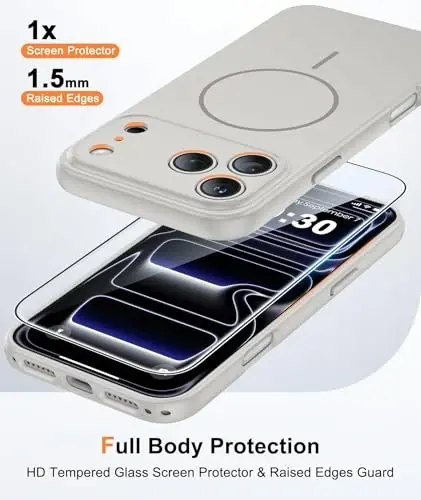 FNTCASE for iPhone 17-Pro Case White: Matte Compatible with MagSafe | With Screen Protector, Magnetic Full Camera Protection Slim Cases, 14FT Military Grade Drop Tested, Shockproof Phone Cover 