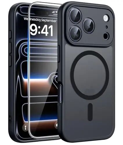 FNTCASE for iPhone 17 Pro Case: [Compatible with Magsafe] Translucent Matte Cases with [Full Camera Protection] [Screen Protector] Military Grade Shockproof Protective Phone Cover - Black Circle - FNTCASE