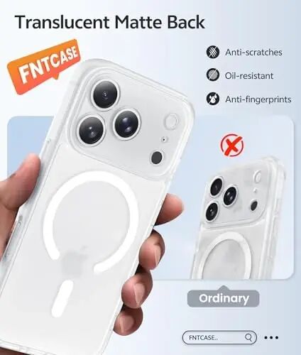 FNTCASE for iPhone 17 Pro Case: [Compatible with Magsafe] Translucent Matte Cases with [Full Camera Protection] [Screen Protector] Military Grade Shockproof Protective Phone Cover - White - FNTCASE