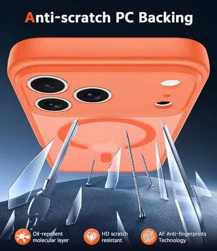 FNTCASE for iPhone 17 Pro Case: Matte Magnetic Phone Cases with Screen Protector Compatible with Magsafe Slim Anti Yellowing Rugged Shockproof Protective Translucent Cell Phone Cover (C-Orange) - 5