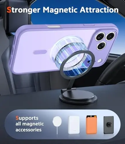 FNTCASE for iPhone 17 Pro Case: Matte Magnetic Phone Cases with Screen Protector Compatible with Magsafe Slim Anti Yellowing Rugged Shockproof Protective Translucent Cell Phone Cover (C-Purple) - 4