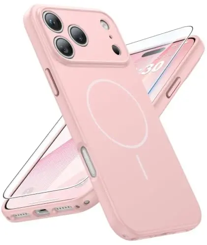 FNTCASE for iPhone 17-Pro Case Pink: Matte Compatible with MagSafe | Full Camera Protection Magnetic Cases With Screen Protector, 14FT Military Grade Drop Tested, Shockproof Slim Phone Cover - 1