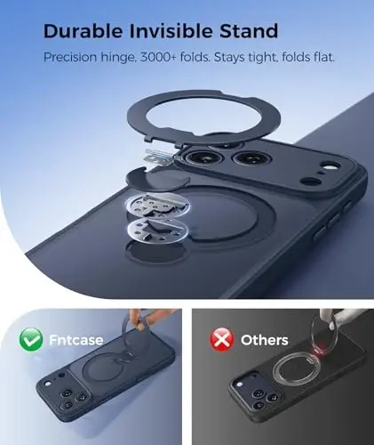 FNTCASE for iPhone 17 Pro-Max Case: [360 Spin Magnetic Stand] [Compatible with Magsafe] [Screen Protector] Translucent Matte Military Grade Shockproof Full Camera Protective Phone Cover - Deep Blue - 3